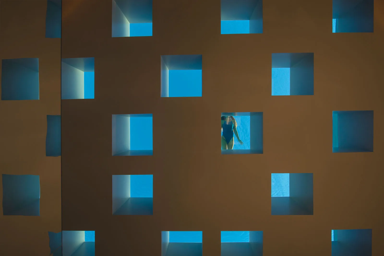 Lobby ceiling with pool-viewing windows
